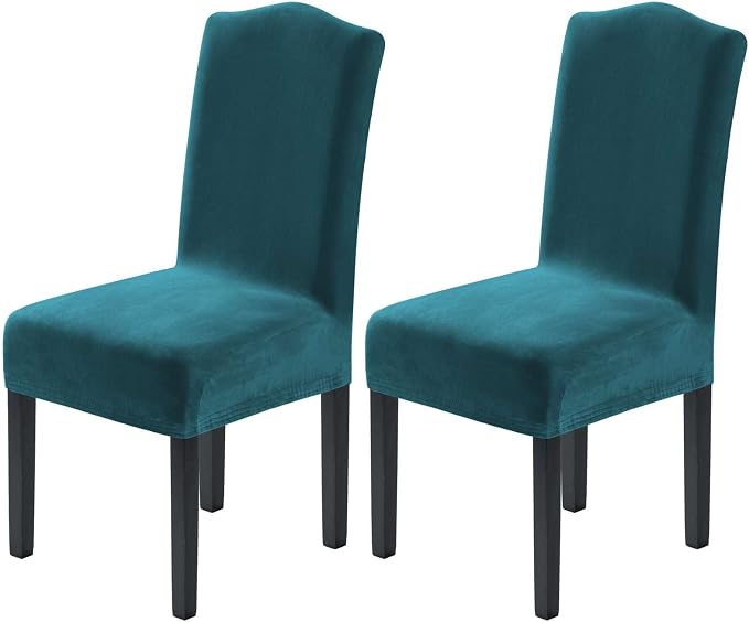 H.VERSAILTEX Velvet Dining Chair Covers Stretch Chair Covers for Dining Room Set of 2 Parson Chair Slipcovers Chair Protectors Covers Dining, Soft Thick Solid Velvet Fabric Washable, Deep Teal