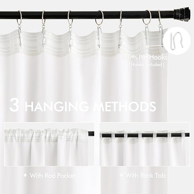 MIULEE Pure White Back Tab Light Blocking Curtains 63 Inch Length 2 Panels Set for Living Room Bedroom Privacy, Rod Pocket/Pinch Pleat Thermal Insulated Room Darkening Pleated Blackout Drapes