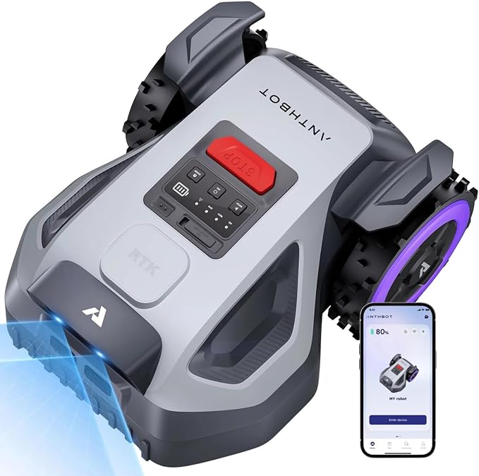 ANTHBOT M5 Robot Lawn Mower 1/8 Acre, Dual Vision+Full-Band NRTK Robotic Lawnmower, No Perimeter Wire, App Control Obstacle Avoidance, 45% Slope, Cutting Height, Multi-Zone Mapping