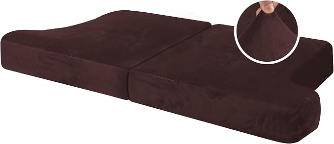 H.VERSAILTEX Stretch Velvet 2 Piece T Cushion Sofa Slipcovers - Individually Fitted Cushion Covers for 2 Couch Seat Cushions, Stay in Place (Brown)