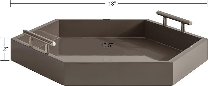 Kate and Laurel Lipton Modern Hexagon Tray; 18 x 15.5; Brown and Silver; Decorative Geometric Serving Tray for Storage and Display