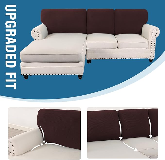 H.VERSAILTEX Backrest Cushion Covers Sectional Couch Back Cushion Covers for Sectional Sofa Set for Both Left/Right Couch (Back Only: 1 Chaise + 2 Sofa, Chocolate)
