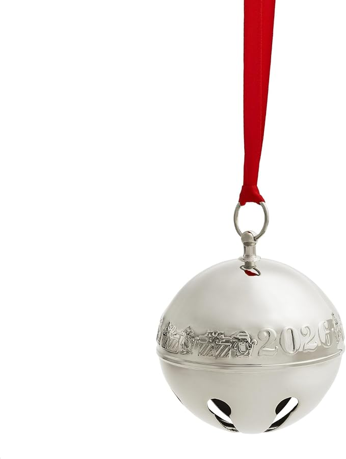 Wallace 2026 Silver-Plated Sleigh Bell Ornament 56th Edition - Penguins and Presents Annual Collectible Holiday Bell with Gift Box