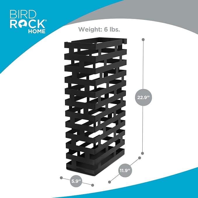 BIRDROCK HOME Decorative Umbrella Stand with Removable Water Tray - Large Freestanding Umbrella Rack and Cane Walking Stick Organizer - Metal Umbrella Holder for Entryway & Indoor Use - Black, Striped | Decorative Large Freestanding Rack and Cane Walki...