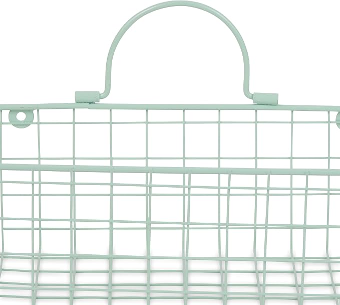 DII Farmhouse Vintage Decor, Wire Wall Basket, Small, Aqua, 2 Piece