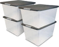 HOMZ 4-Pack Secure Latch, Clear Plastic Storage Organizer Bins, 64 Quart, Gray Lid - Stackable Container Boxes for Bedroom, Bathroom, Garage, and Office Organization