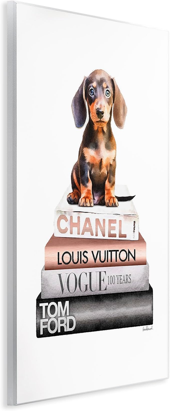 Dachshund Puppy Bookstack Glam, 10 x 15 Inch Mounted Print on Wall Plaque | Stupell Industries · By Amanda Greenwood · Ready to hang · Hand finished · Made in USA