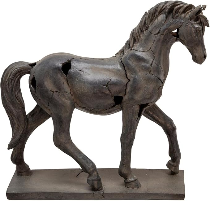 Polyresin Horse Sculpture Statue – Decorative Room Decor Accent, Mantel, Shelf, or Console Placement, Rustic Art Home Decor With Sculptural Movement – 18"x 5"x 16", Brown