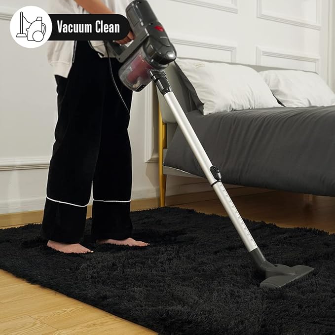 Amearea Premium Soft Fluffy Area Rug Modern Shag Carpet, 3x5 Feet, Fuzzy Shaggy Rugs for Bedroom Living Room Teen Apartment Decor, Comfortable Indoor Furry Dorm Carpets, Black