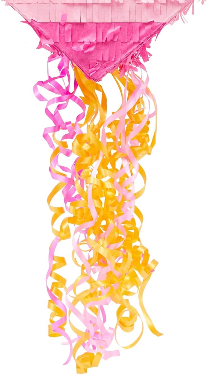 Sparkle and Bash Pull String Pinata - 16 x 13 x 3 In, Pink & Gold Ombre - Heart Shaped Pinata for Girls' Birthday Party Supply & Decoration