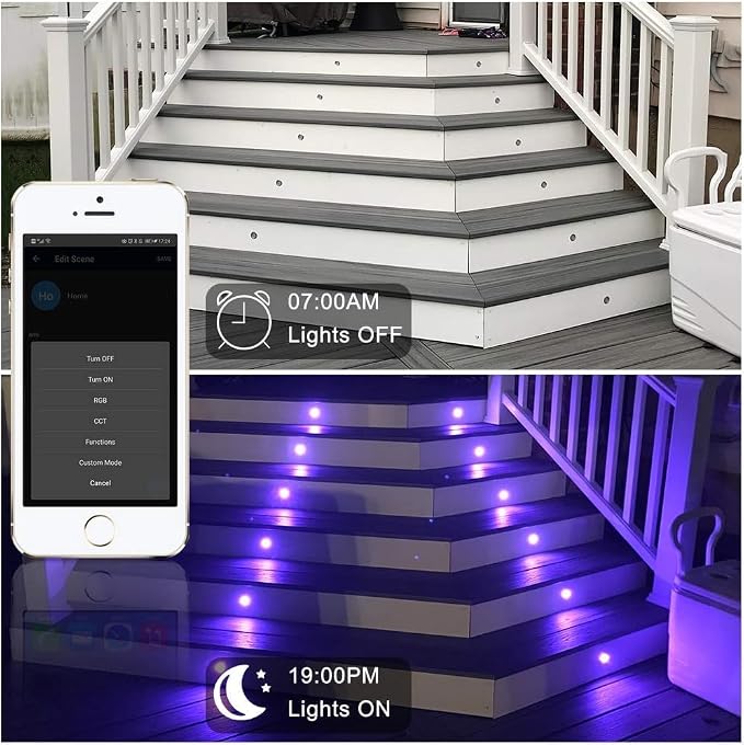 20 Pack 1.22 Inch Smart LED Deck Lights, Low Voltage RGB Outdoor Lighting | Recessed 12V IP67 Waterproof, APP Control, Compatible with Alexa & Google Home, for Patio Stair Steps Landscape Decor