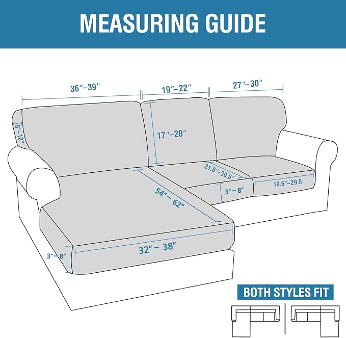 H.VERSAILTEX Sectional Couch Covers 6 Pieces Stretch Sofa Covers for Sectional Sofa Set Separate L Shaped Couch Cover for Both Left/Right Couch (Seat and Back: 1 Chaise + 2 Sofa, Grey)