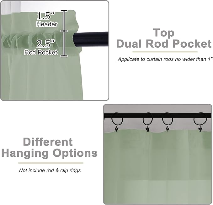 Sage Green Sheer Curtains 84 Inches Long 2 Panels Set for Bedroom Living Room, Soft Airy Light Filtering Modern Solid Rod Pocket Drapes Window Treatments, Each 59" W x 84" L