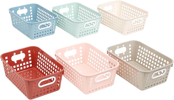 Really Good Stuff Medium Plastic Book Baskets, 11" by 7.5" by 4.5", 6-Pack | Boho Group Colors, Versatile Storage Solution for Classroom, Home, and Office