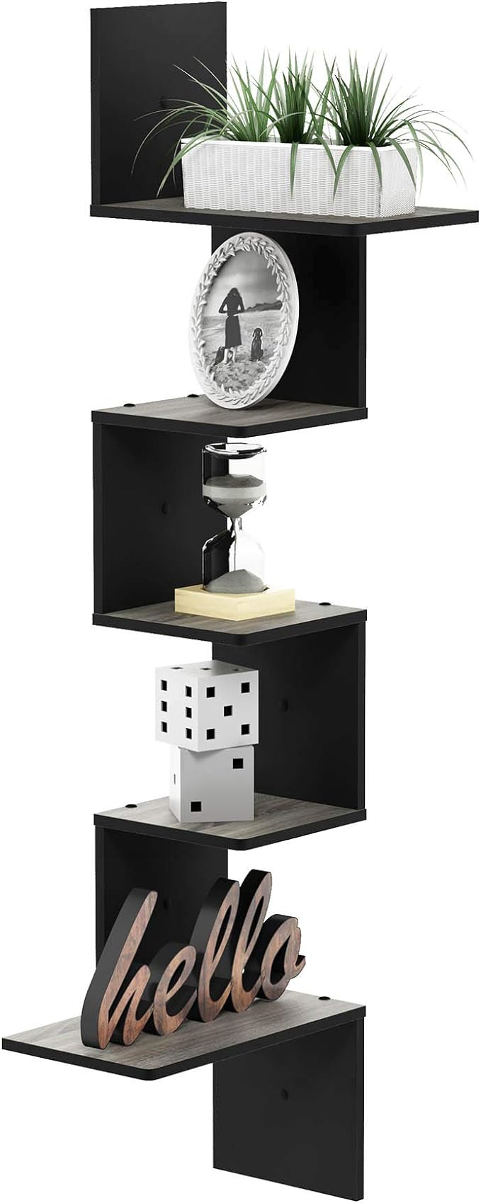Furinno Rossi Wall Mounted Shelves, 5-Tier Rectangle, French Oak Grey/Black