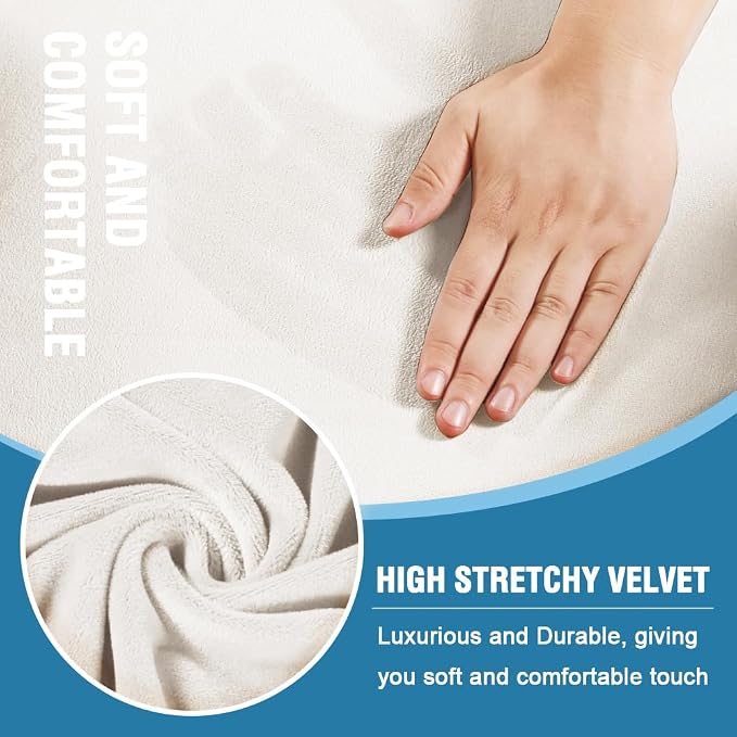 H.VERSAILTEX Sofa Cover 4 Piece T Cushion Sofa Slipcovers Thick Velvet Couch Cover Stretch T Cushion Sofa Covers for 3 Cushion Couch with 3 Individual T Cushion Covers, Porcelain White