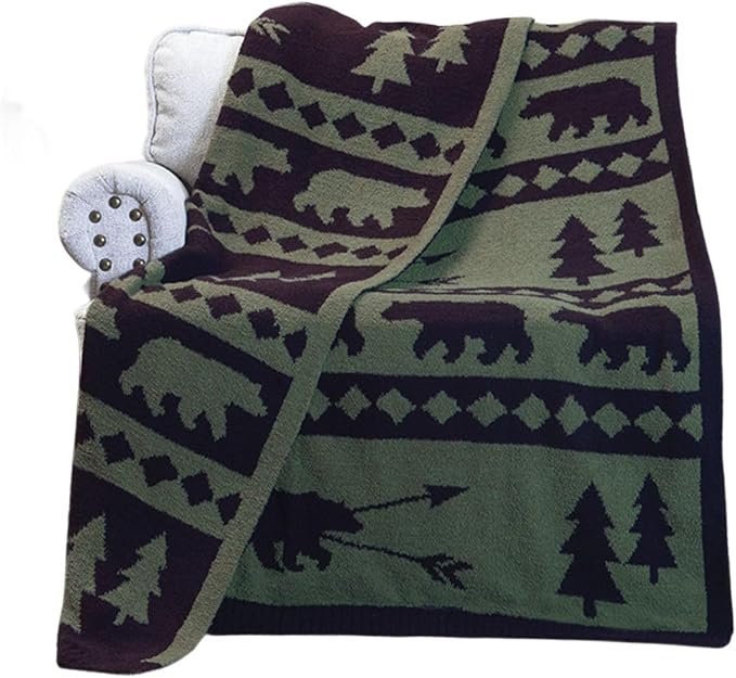 Carstens, Inc. Luxury Soft Stretchy Reversible Plush Throw Blanket, Large 50" x 60", Mountain Pine