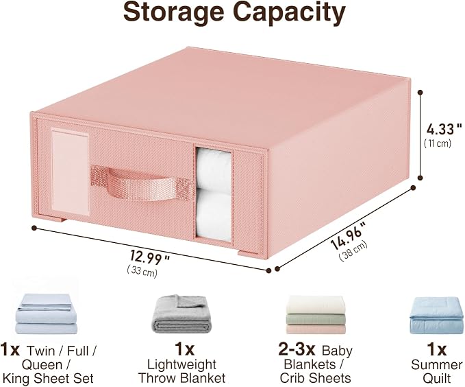 DIMJ Bed Sheet Organizers and Storage 8 Pack - Foldable Sheet Holder, Linen Closet Organizer Box for Sheets Set, Bedding, Blankets, Towel (King & Queen Size)