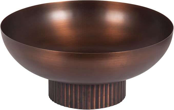 Kate and Laurel Rooks Ribbed Decorative Metal Bowl, 12 Inch Diameter, Bronze, Vintage Raised Fruit Bowl for Kitchen Counter or Use as a Key Bowl for an Entryway Table