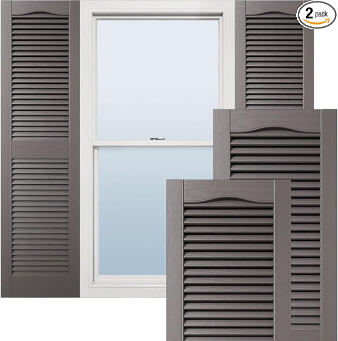 Ekena Millwork Lifetime Vinyl LL1S14X03100MS Standard Cathedral Top Center Mullion, Open Louver Vinyl Shutters, w/Installation Shutter-Lok's & Matching Screws (Per Pair), 14 1/2"W x 31"H, Musket Brown