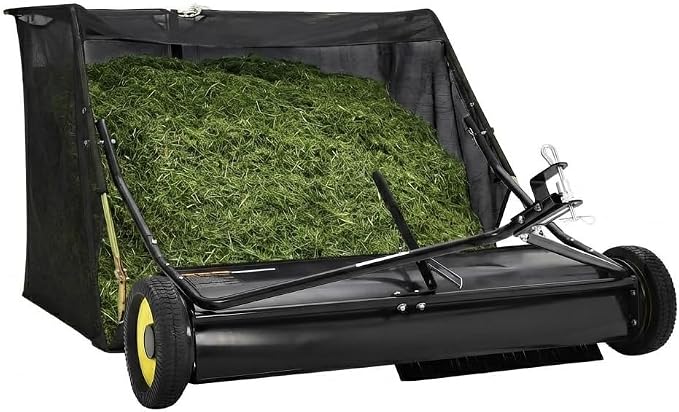 Garvee 48" Tow-Behind Lawn Sweeper – 26 cu.ft. Large-Capacity Pull-Behind Grass & Leaf Collector, Heavy-Duty Adjustable Height, Dumping Rope Design for Easy Debris Disposal, Fits Tractors & ATVs