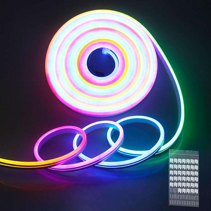 ALITOVE Neon Rope Light WS2811 Addressable LED Strip RGB IC 32.8ft 24V | Waterproof Programmable Neon Strip, Cuttable LED Light Strip, for Indoor Outdoor House Christmas, No Adapter & Controller