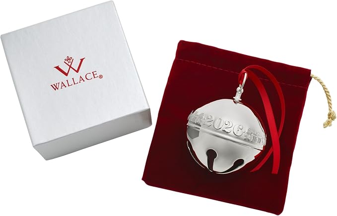 Wallace 2026 Silver-Plated Sleigh Bell Ornament 56th Edition - Penguins and Presents Annual Collectible Holiday Bell with Gift Box