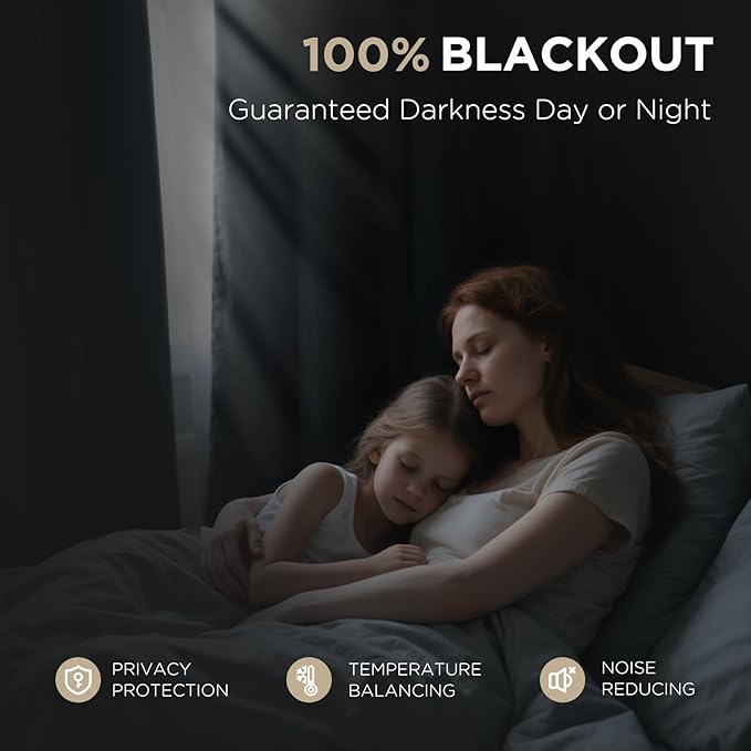 Joydeco Blackout Curtains for Bedroom - 100% Light Blocking 2 Panels Light Beige Drapes 66"W x 108"L, Thermal Insulated Room Darkening Curtains, Linen Textured for Living Room, Rod Pocket & Back Tabs