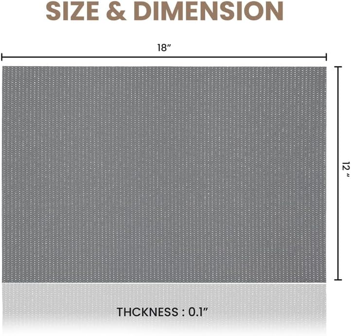 Dainty Home Washable Placemats Set of 6 – 12x18 Inch, Heat-Resistant, Non-Slip, Modern Table Mats for Dining, Kitchen, Family Meals – Easy to Clean, Durable