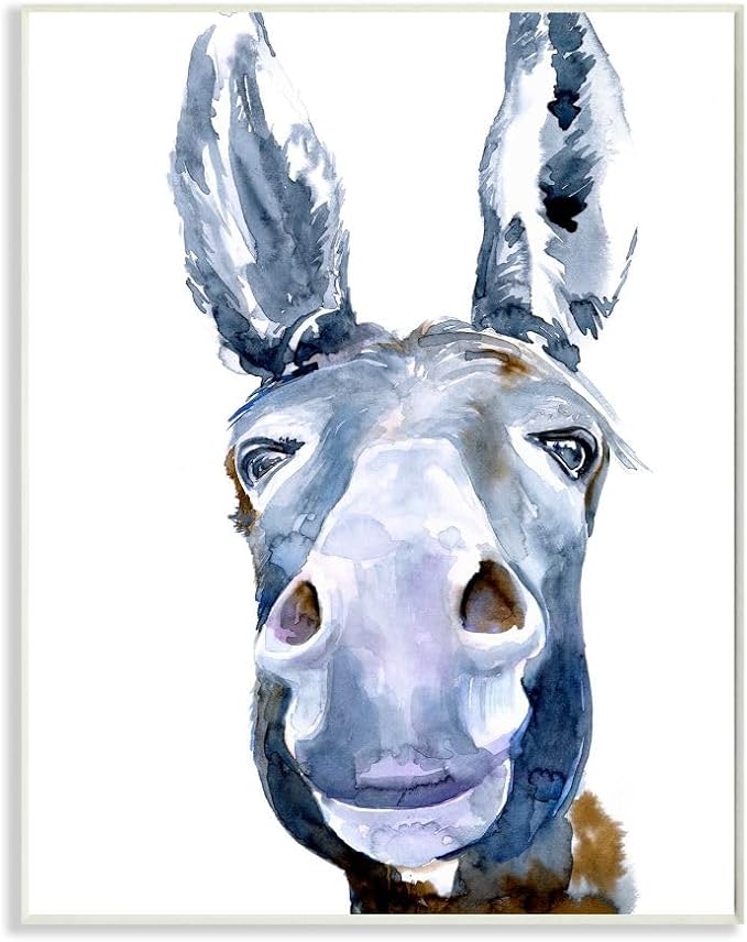 Donkey Portrait Watercolor, 10 x 15 Inch Mounted Print on Wall Plaque