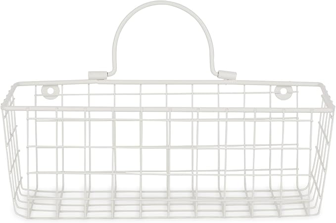 DII Farmhouse Vintage Decor, Wire Wall Basket, Small, Antique White, 2 Piece
