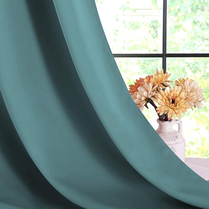 NICETOWN Blackout Curtains for Bedroom, Sea Teal, 42 W by 80 L, Set of 2, Thermal Insulated Curtains & Drapes with Grommet Top for Living Room, Privacy Window Treatment Draperies