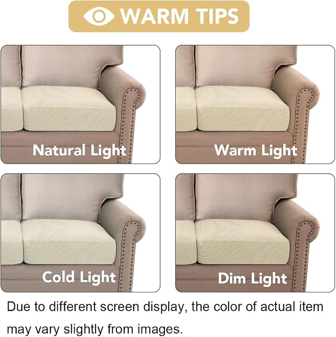 H.VERSAILTEX Super Stretch Individual Seat Cushion Cover Sofa Covers Couch Cushion Covers Slipcover Sets Thick Jacquard Textured Twill Fabric (3 Piece Sofa Cushion Covers, Natural)