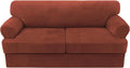H.VERSAILTEX Sofa Cover 3 Piece T Cushion Loveseat Slipcovers Thick Velvet Couch Cover Stretch T Cushion Sofa Covers for 2 Cushion Couch with 2 Individual T Cushion Covers Washable, Rust