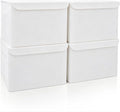 Bagnizer Large 22 Quart Linen Fabric Foldable Storage Bin Cube Organizer Basket with Flip-Top Lid & Handles, Clothes Blanket Box for Home, Office, Closet, White, 4 Pack 14.6 x 9.5 x 9.5”