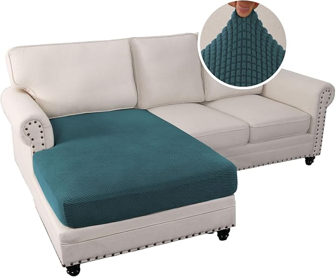 H.VERSAILTEX Sectional Couch Covers 1 Piece Chaise Slipcover L Shape Separate Cushion Couch Cover for Both Left/Right Sectional Couch (Seat Only: 1 Chaises, Deep Teal)