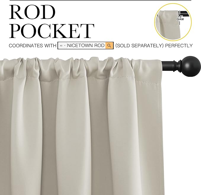 NICETOWN Blackout Curtains for Living Curtains, Room Darkening Window Curtain Panels, Easy-Care Solid Thermal Insulated Draperies/Drapes for Daughter Room (Natural, 2 Panels, 52 by 72)
