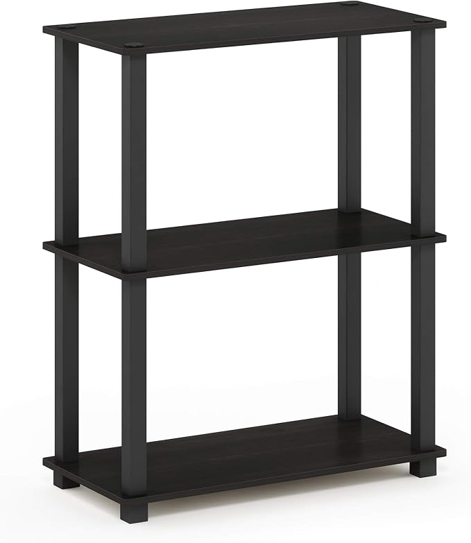 Furinno TURN-S-TUBE Storage Shelves, 3-Tier Book Shelf, Corner Shelf, Toolless Open Shelves, for Organization and Storage, Living Room, Garage, Home Office, Espresso