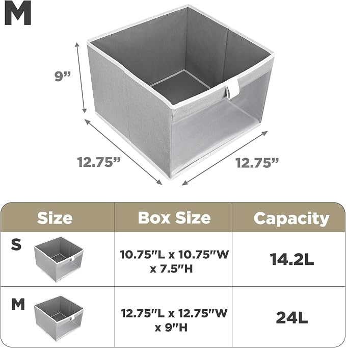 Linen Closet Organizers and Storage, Closet Storage Bins Basket Organizer, Foldable Organization Baskets with Mesh Window for Clothes Towels and Toys, 12.75" x 12.75" x 9", Gray, 2 pack