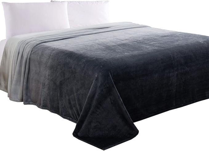 Elegant Comfort Luxury Velvety Feel Blanket, All-Season Lightweight Blanket, Ultra Plush, Soft, Cozy-Fuzzy Flannel Fleece for Couch, Sofa, Bed, Travel, Ombre Design, Twin/Twin XL, Gray