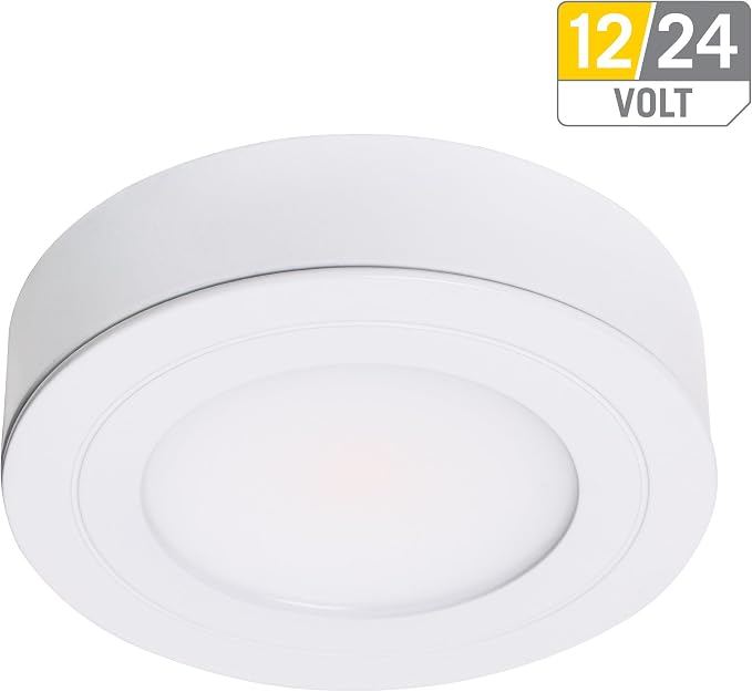 Armacost Lighting PureVue LED Puck Light, White, 3000K, 233412 | Dimmable, Under Cabinet, 2.75 Inch Diameter, Hardwired, Low Voltage, Soft White Light
