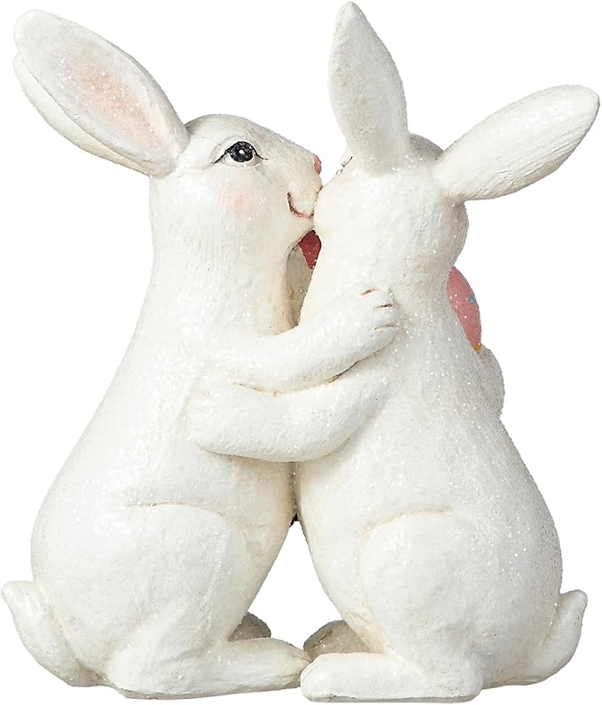 Glitzhome Resin Easter Bunny Figurines Table Decors for Spring Easter Party Supplies Props, 7''H