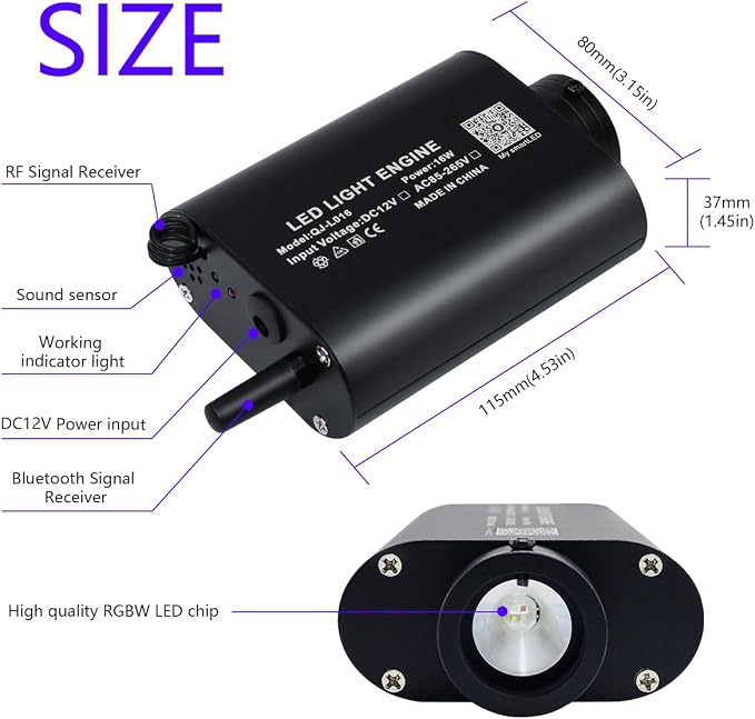 AKEPO 16W Fiber Optic Starlights Headliner Kit, 450pcs 0.75mm 9.8ft/3m Optical Fiber Strands APP/Remote Control Music Activated Car/Truck/Home Use Starlight kit