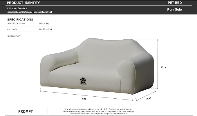 Human & Pet Shared Dog Sofa, Solid Pine Wood Frame with High Resilience Foam, Indoor Pet Furniture(Cream White)