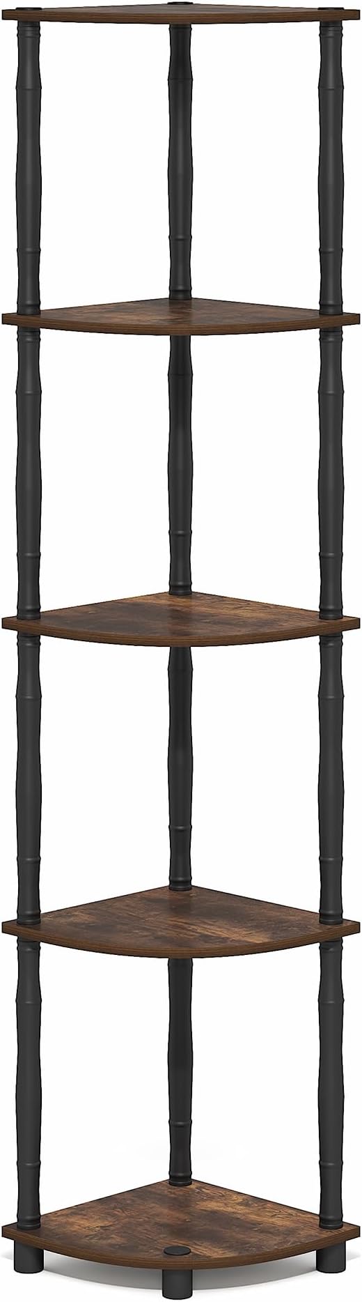 Furinno Turn-N-Tube Storage Shelves, 5-Tier Corner Book Shelf, Standing Corner Shelf, Toolless Open Shelves, Classic Tubes, for Organization and Storage, Living Room, Home Office, Amber Pine