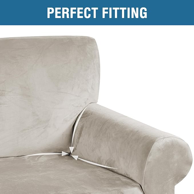 H.VERSAILTEX Stretch Velvet Sofa Covers Large Couch Covers Sofa Slipcovers Furniture Protector Soft with Non Slip Elastic Bottom, Feature Thick Comfy Rich Velour (Extra Wide Sofa 98"-105", Oatmeal)