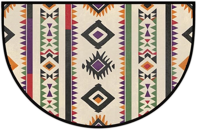 Ethnic Half Round Doormat Non-Slip Semi Circle Rug Half Moon Mat | Bohemia West Washable Soft Absorbent Indoor Outdoor Entrance Kitchen Bathroom Sink Patio Welcome Fireplace Floor Rug