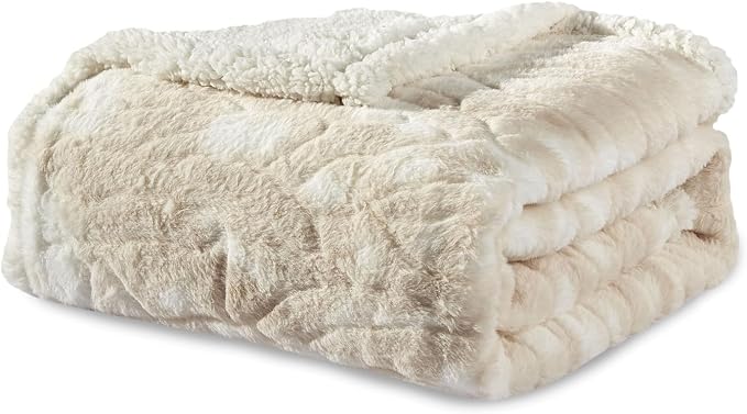 Elegant Comfort Luxury Ultra-Plush Velvet Touch Sherpa Fleece Throw Blanket - Alaska Beige