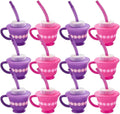 Fun Express Tea Party Cups, Pink & Purple, 8oz, Set of 12 | With Lids and Straws, Plastic Tea Cups for Kids Party Decorations, Disposable Party Favor Cups