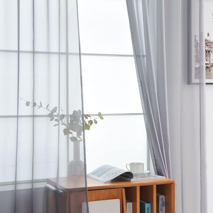 SpaceDresser Sheer Voile Window Treatment Rod Pocket Curtain Panels for Kitchen Bedroom Living Room Drapes Sunlight Filtering Privacy Semi Home Decor Assorted Colors Sizes (Grey, 52 W x 54 L)
